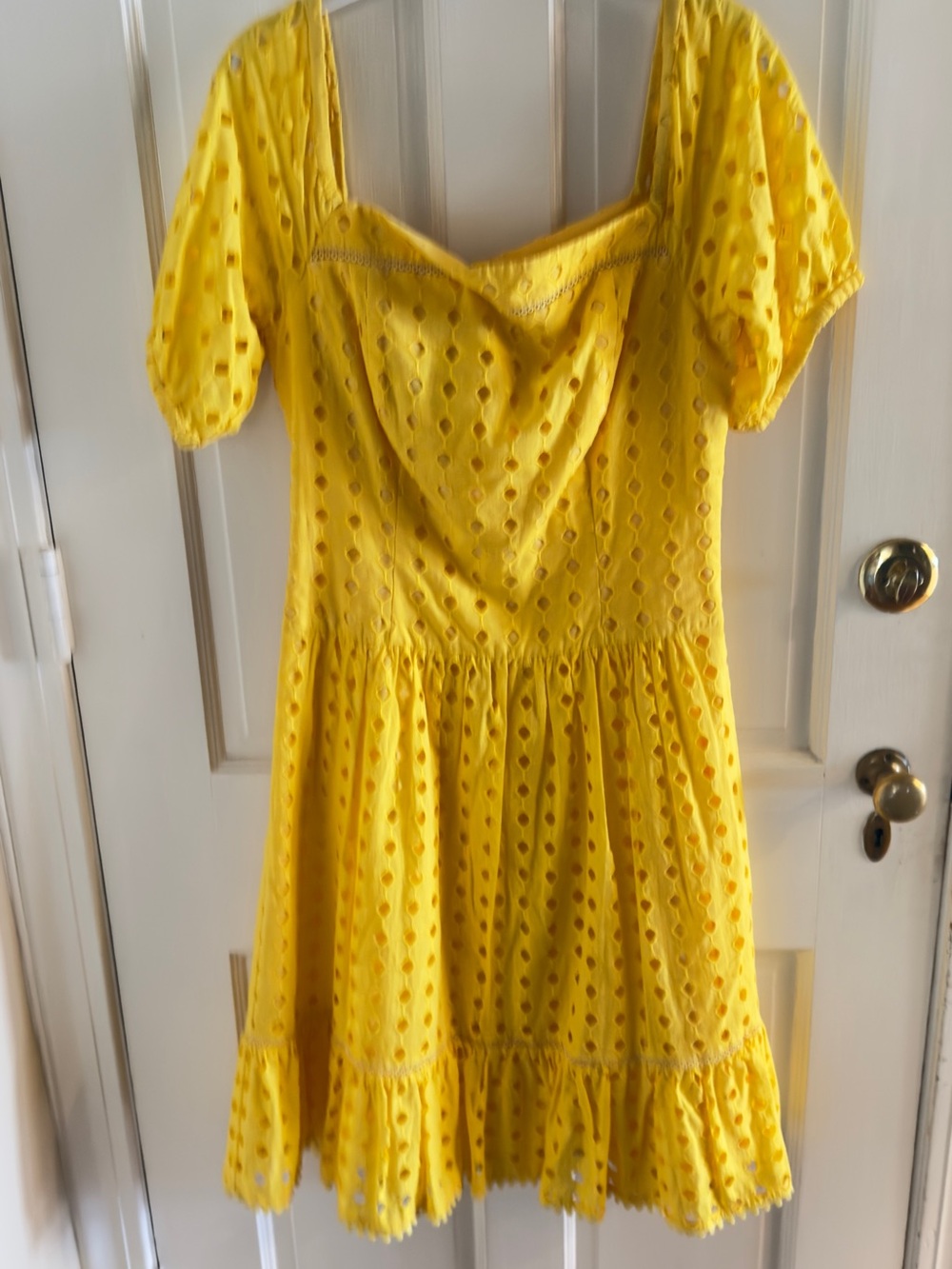 Donna Morgan Yellow Eyelet Dress with Puff Sleeves